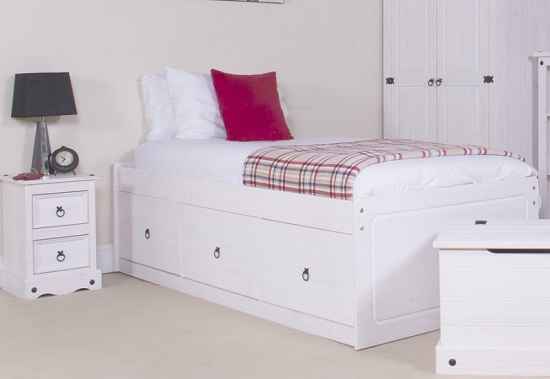 Coroner Cabin Bed In White Washed With 3 Drawers Furniture In